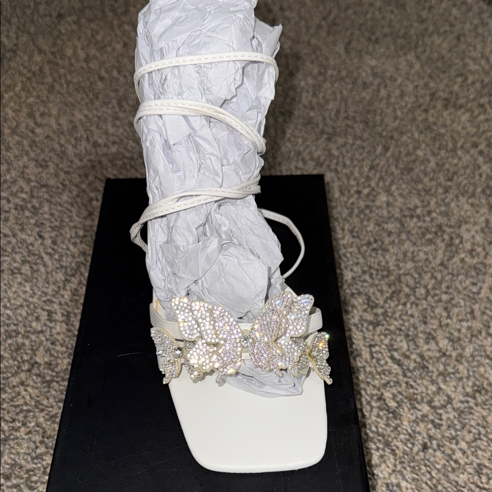Chic White Butterfly Embellished Heels